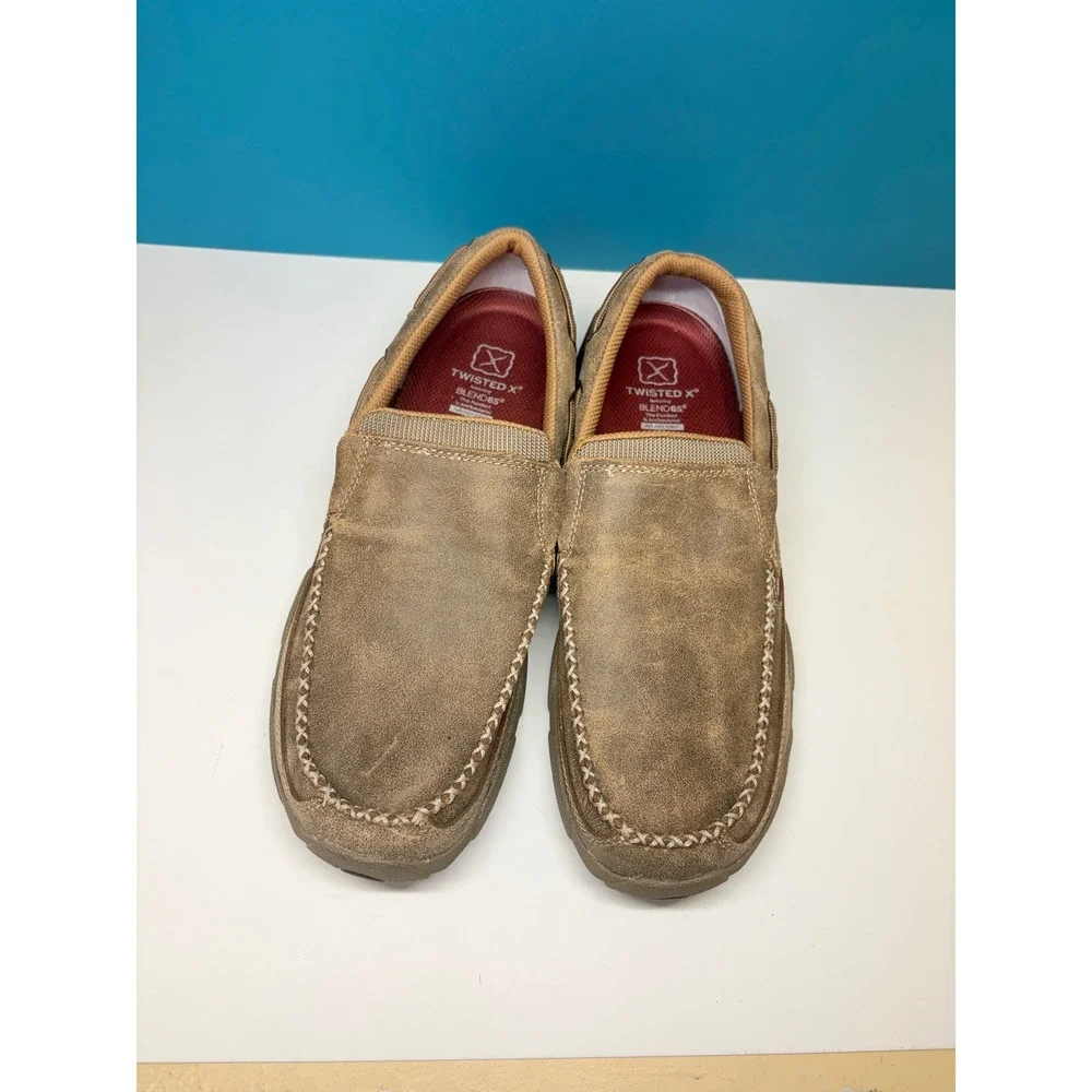 Twisted X Mens 10M Slip On Moc Soft Toe Bomber Leather Loafers MDMS002 Brown